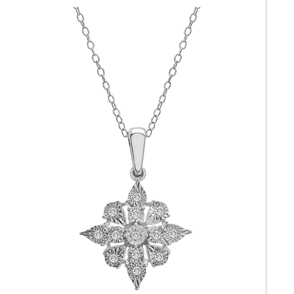 DIAMOND CLUSTER 18" PENDANT NECKLACE (1/10 CT. T.W.) 100% GUARANTEED! - Picture 1 of 4